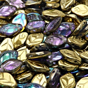 25pcs Czech Pressed Glass Leaf Beads 7x12mm Crystal Golden Rainbow