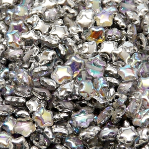40pcs Czech Pressed Glass Star Beads 6mm Crystal Silver Rainbow
