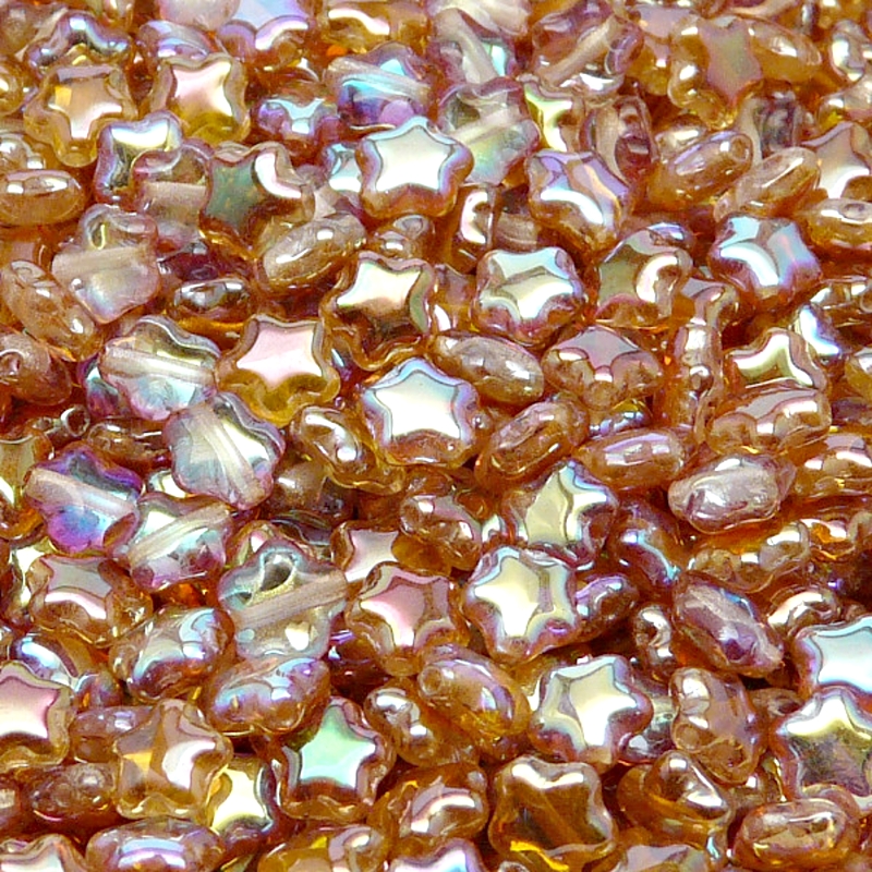 40pcs Czech Pressed Glass Star Beads 6mm Crystal Orange Rainbow