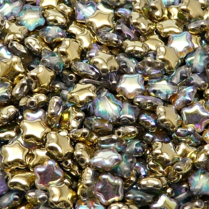 40pcs Czech Pressed Glass Star Beads 6mm Crystal Golden Rainbow