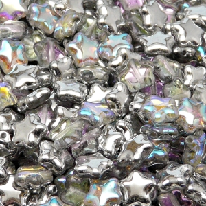 40pcs Czech Pressed Glass Star Beads 8mm Crystal Silver Rainbow