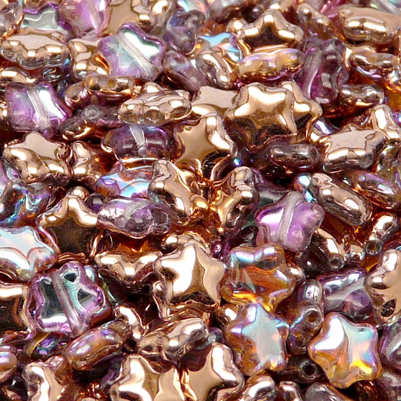 40pcs Czech Pressed Glass Star Beads 8mm Crystal Copper Rainbow
