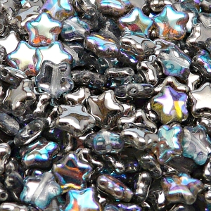 40pcs Czech Pressed Glass Star Beads 8mm Crystal Graphite Rainbow