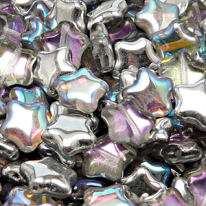 20pcs Czech Pressed Glass Star Beads 12mm Crystal Silver Rainbow