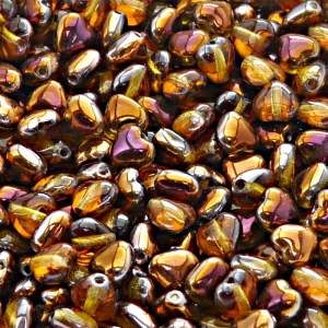 50pcs Czech Pressed Glass Heart Beads 6mm Topaz Sun Set