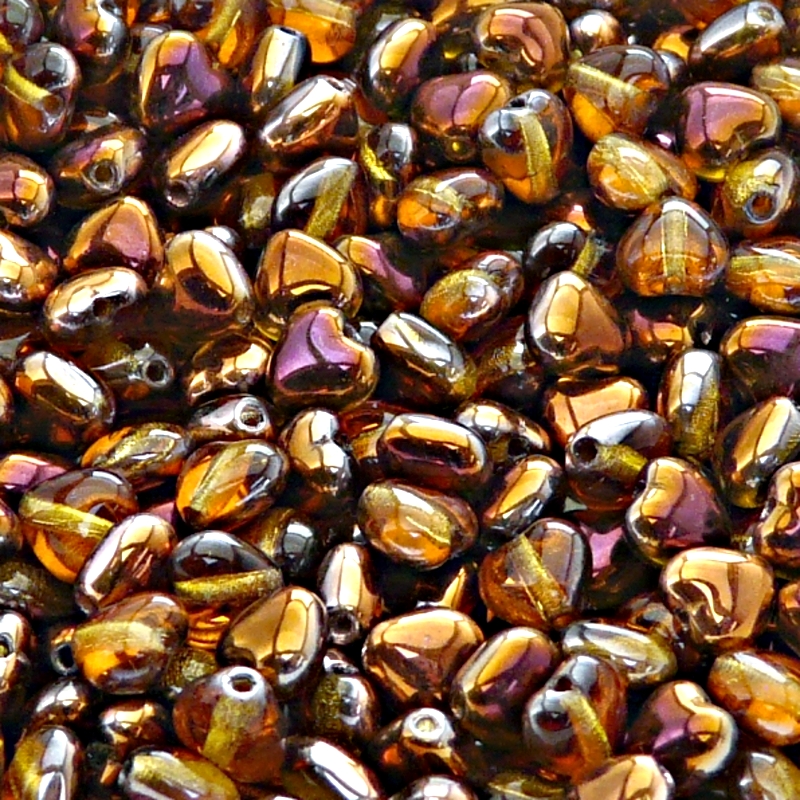 50pcs Czech Pressed Glass Heart Beads 6mm Topaz Sun Set