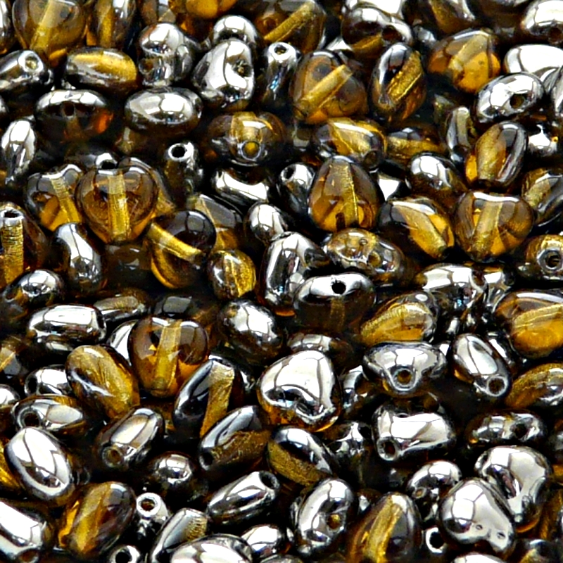 50pcs Czech Pressed Glass Heart Beads 6mm Topaz Chrome