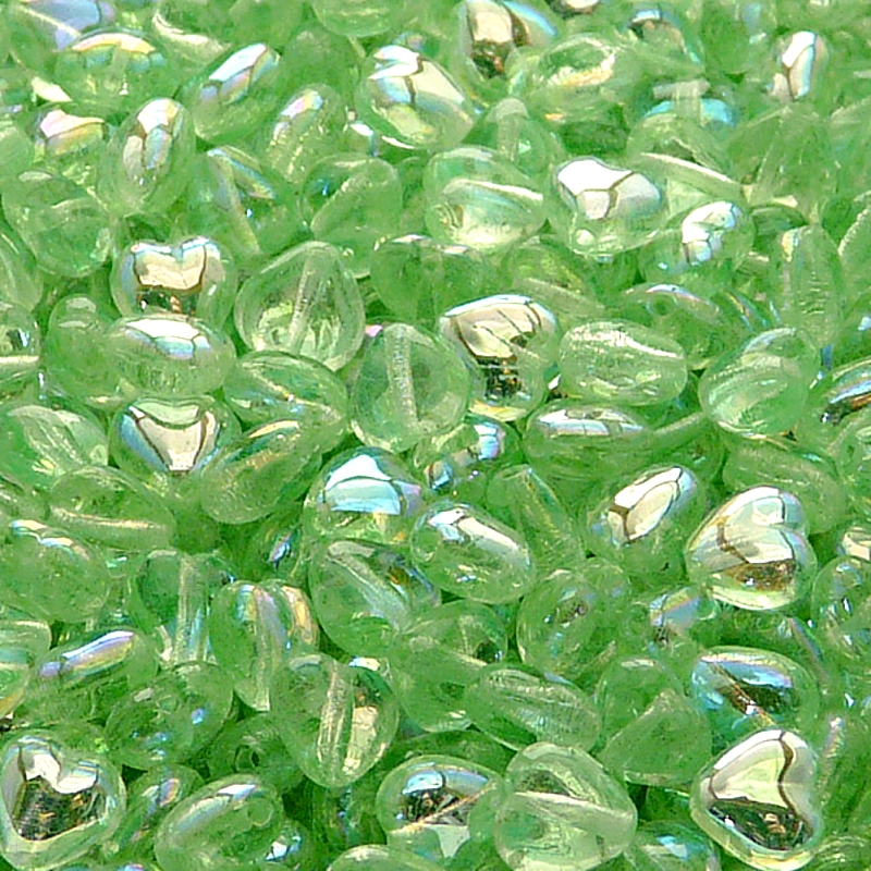 50pcs Czech Pressed Glass Heart Beads 6mm Green Peridot AB