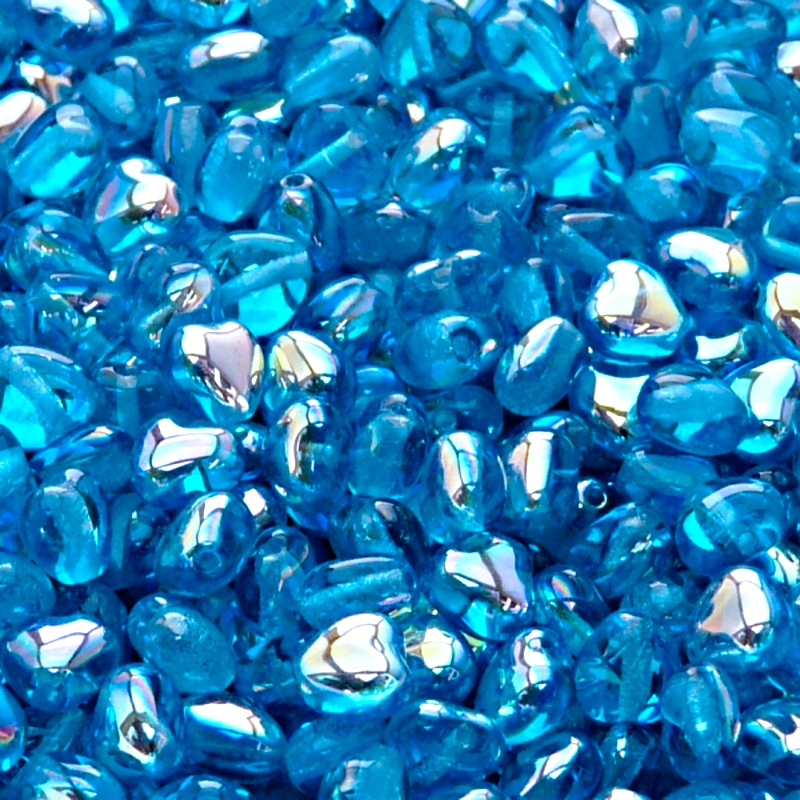 50pcs Czech Pressed Glass Heart Beads 6mm Aquamarine AB