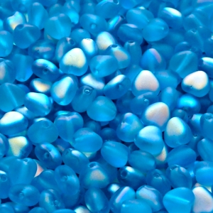 50pcs Czech Pressed Glass Heart Beads 6mm Aquamarine AB Matte