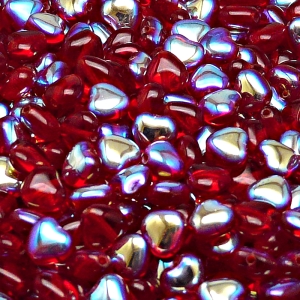 50pcs Czech Pressed Glass Heart Beads 6mm Ruby AB