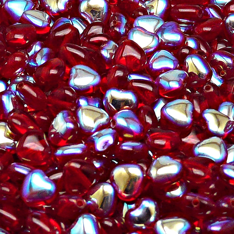 50pcs Czech Pressed Glass Heart Beads 6mm Ruby AB