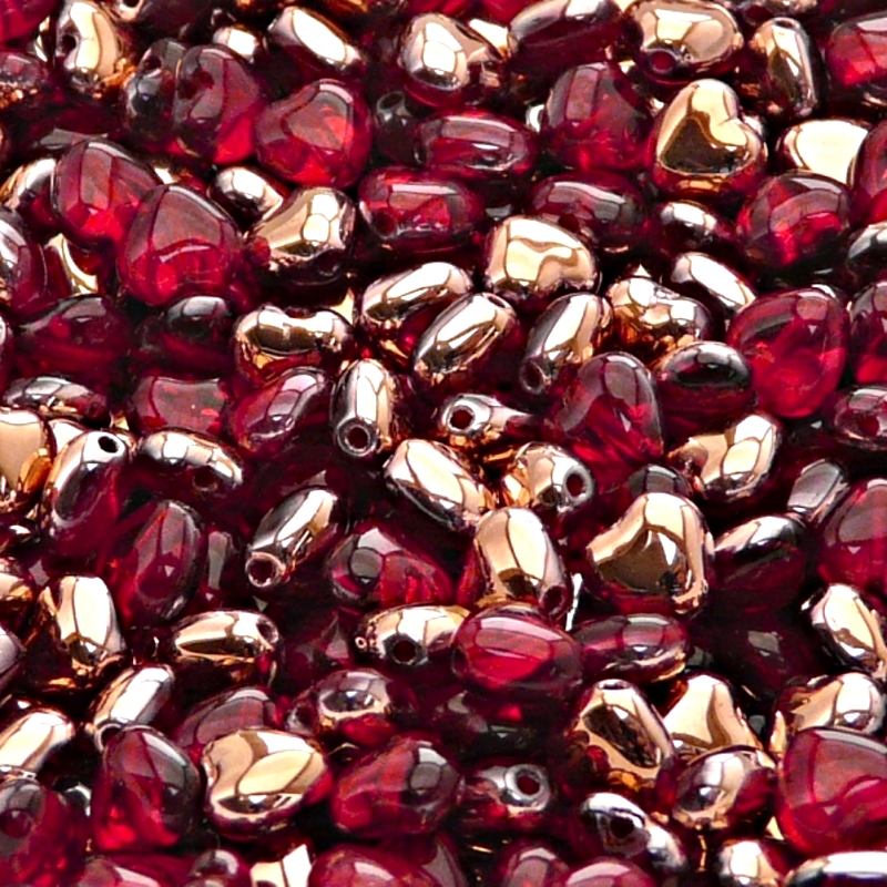 50pcs Czech Pressed Glass Heart Beads 6mm Ruby Gold Capri