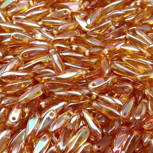 50pcs Czech Pressed Glass Dagger Beads 3x11mm Crystal Apricot