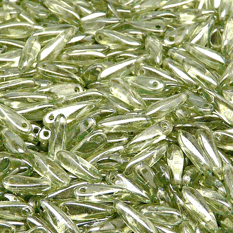 50pcs Czech Pressed Glass Dagger Beads 3x11mm Crystal Light Green Luster