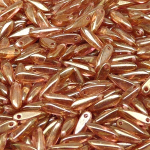 50pcs Czech Pressed Glass Dagger Beads 3x11mm Crystal Red Luster