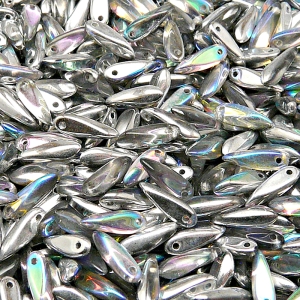 50pcs Czech Pressed Glass Dagger Beads 3x11mm Crystal Silver Rainbow