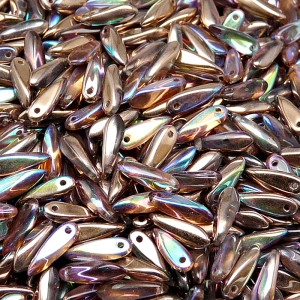 50pcs Czech Pressed Glass Dagger Beads 3x11mm Crystal Copper Rainbow