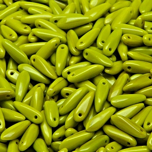 50pcs Czech Pressed Glass Dagger Beads 3x11mm Opaque Olivine