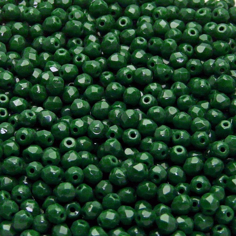100pcs Czech Fire Polished Faceted Glass Beads Round 3mm Opaque Pine Green