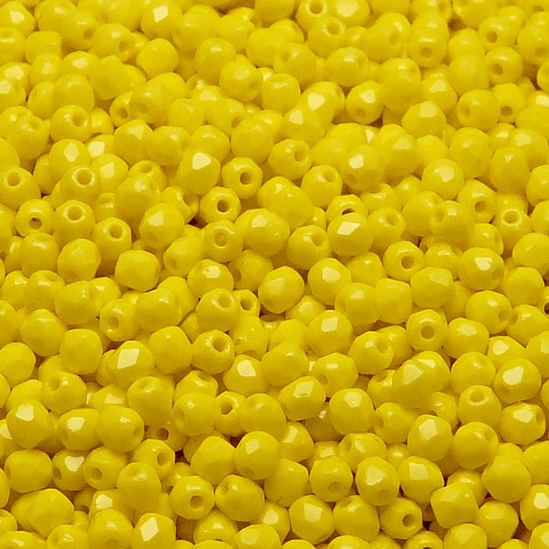 100pcs Czech Fire Polished Faceted Glass Beads Round 3mm Opaque Yellow