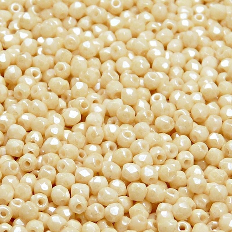 100pcs Czech Fire Polished Faceted Glass Beads Round 3mm Opaque Beige Ceramic Look