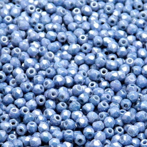 100pcs Czech Fire Polished Faceted Glass Beads Round 3mm Opaque Blue Ceramic Look