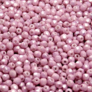 100pcs Czech Fire Polished Faceted Glass Beads Round 3mm Opaque Light Rose Ceramic Look