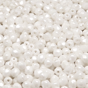 100pcs Czech Fire Polished Faceted Glass Beads Round 4mm Opaque White Ceramic Look