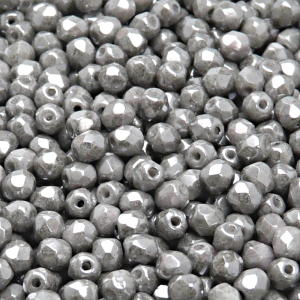 100pcs Czech Fire Polished Faceted Glass Beads Round 4mm Opaque Gray Ceramic Look