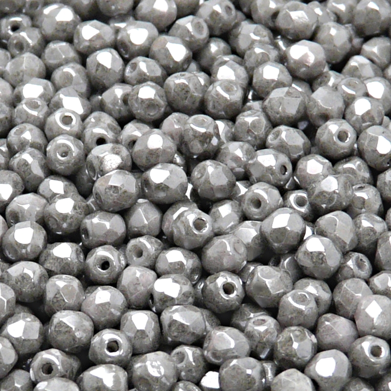 100pcs Czech Fire Polished Faceted Glass Beads Round 4mm Opaque Gray Ceramic Look