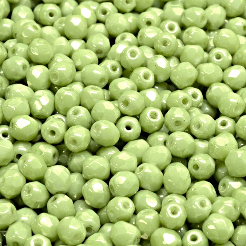 100pcs Czech Fire Polished Faceted Glass Beads Round 4mm Opaque Light Green Ceramic Look