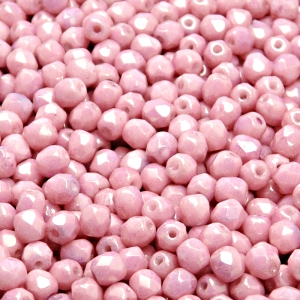 100pcs Czech Fire Polished Faceted Glass Beads Round 4mm Opaque Light Rose Ceramic Look
