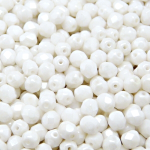 80pcs Czech Fire Polished Faceted Glass Beads Round 5mm Opaque White Ceramic Look