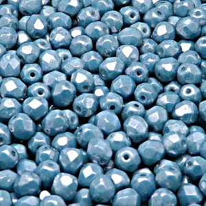 80pcs Czech Fire Polished Faceted Glass Beads Round 5mm Opaque Blue Ceramic Look