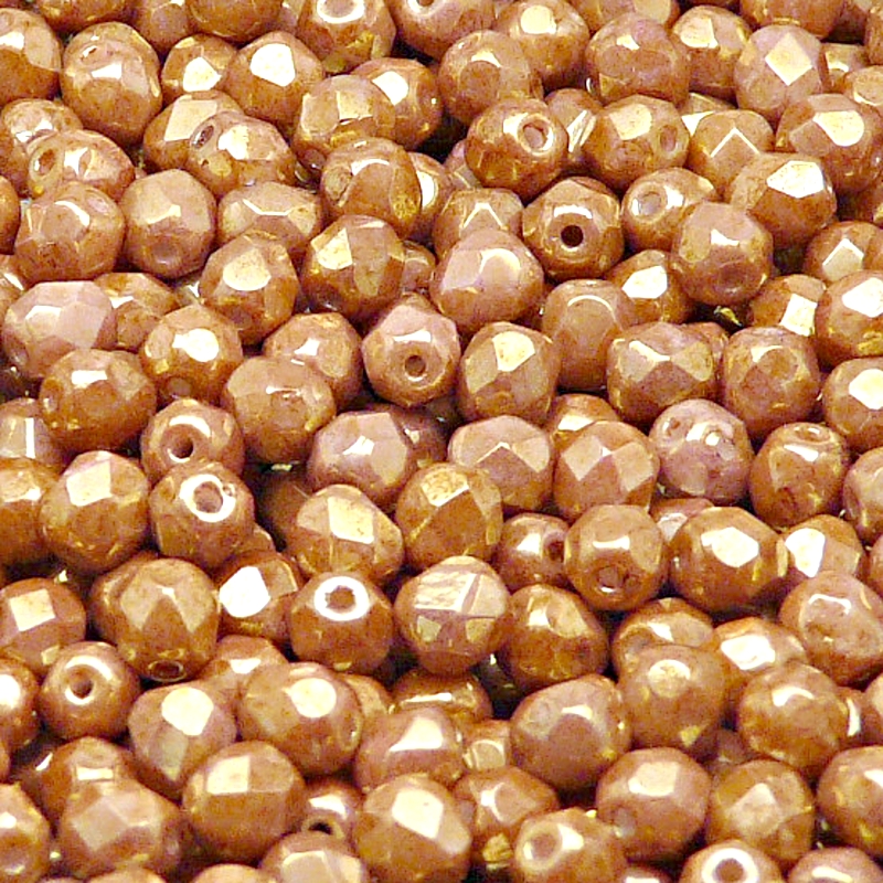 80pcs Czech Fire Polished Faceted Glass Beads Round 5mm Opaque Rose Ceramic Look
