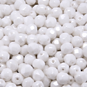 50pcs Czech Fire Polished Faceted Glass Beads Round 6mm Opaque White Ceramic Look