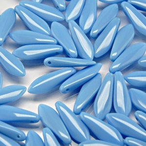 30pcs Czech Pressed Glass Dagger Beads 5x16mm Opaque Turquoise Blue