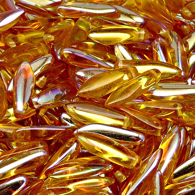30pcs Czech Pressed Glass Dagger Beads 5x16mm Topaz AB