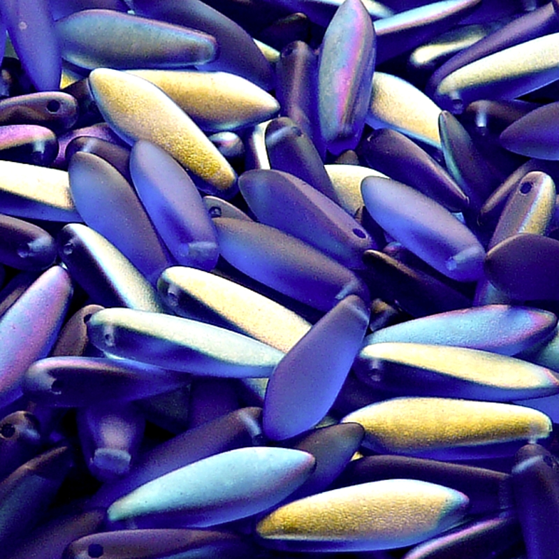 30pcs Czech Pressed Glass Dagger Beads 5x16mm Sapphire AB Matte