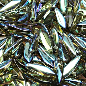 30pcs Czech Pressed Glass Dagger Beads 5x16mm Black Diamond AB