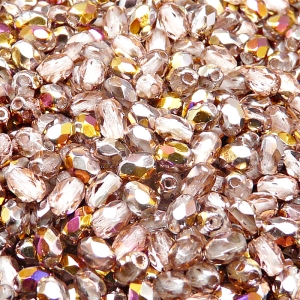50pcs Czech Fire Polished Faceted Glass Olive Beads 6x4mm Crystal Gold Capri