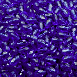 50pcs Czech Fire Polished Faceted Glass Olive Beads 6x4mm Sapphire
