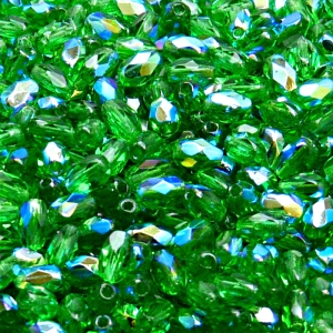 50pcs Czech Fire Polished Faceted Glass Olive Beads 6x4mm Chrysolite AB