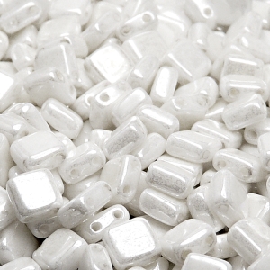 40pcs Czech Two Hole Pressed Glass Tile Beads 6mm Opaque White Ceramic Look