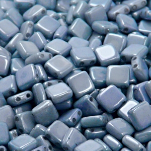 40pcs Czech Two Hole Pressed Glass Tile Beads 6mm Opaque Blue Ceramic Look