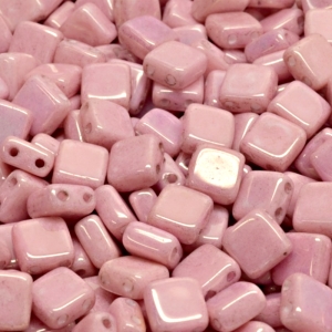 40pcs Czech Two Hole Pressed Glass Tile Beads 6mm Opaque Light Rose Ceramic Look