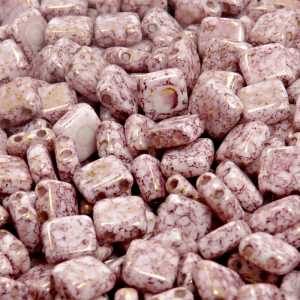 40pcs Czech Two Hole Pressed Glass Tile Beads 6mm Opaque Chalk White Violet Marble Terracotta