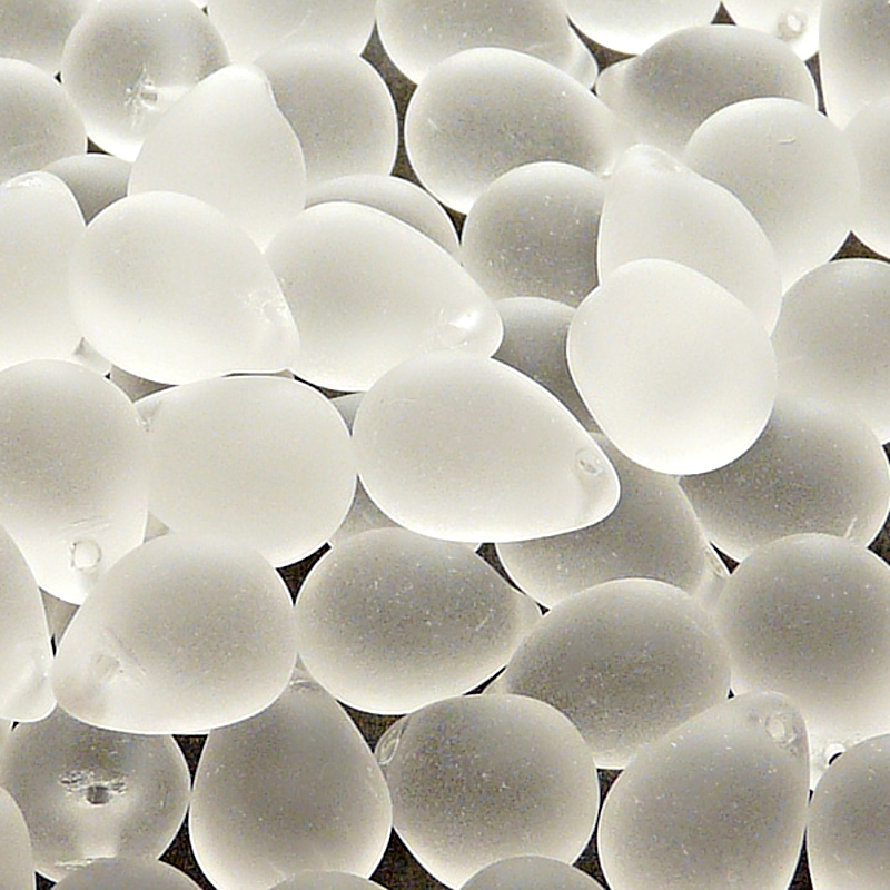 10pcs Czech Pressed Glass Teardrop Beads 10x14mm Crystal Matte