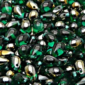 30pcs Czech Pressed Glass Teardrop Beads 6x9mm Emerald Valentinit
